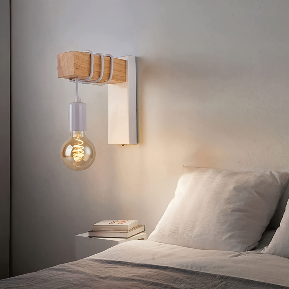 Industrial Wood And Metal Exposed Bulb Wall Light