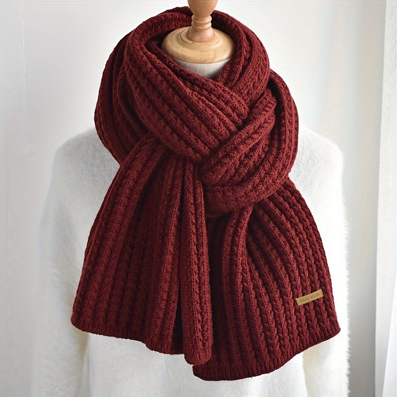 Geometric Pattern Knitted Polyester Unisex Winter Scarf