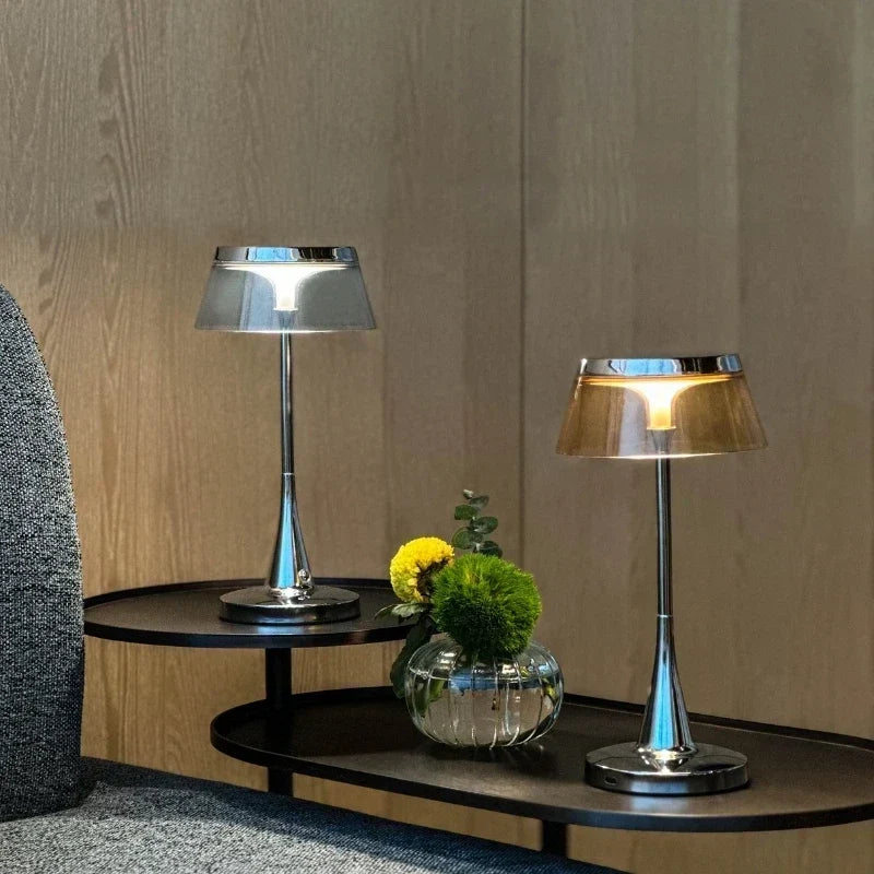 Translucent Acrylic Shade Cordless Rechargeable Dimmable Metal Base Table Lamp