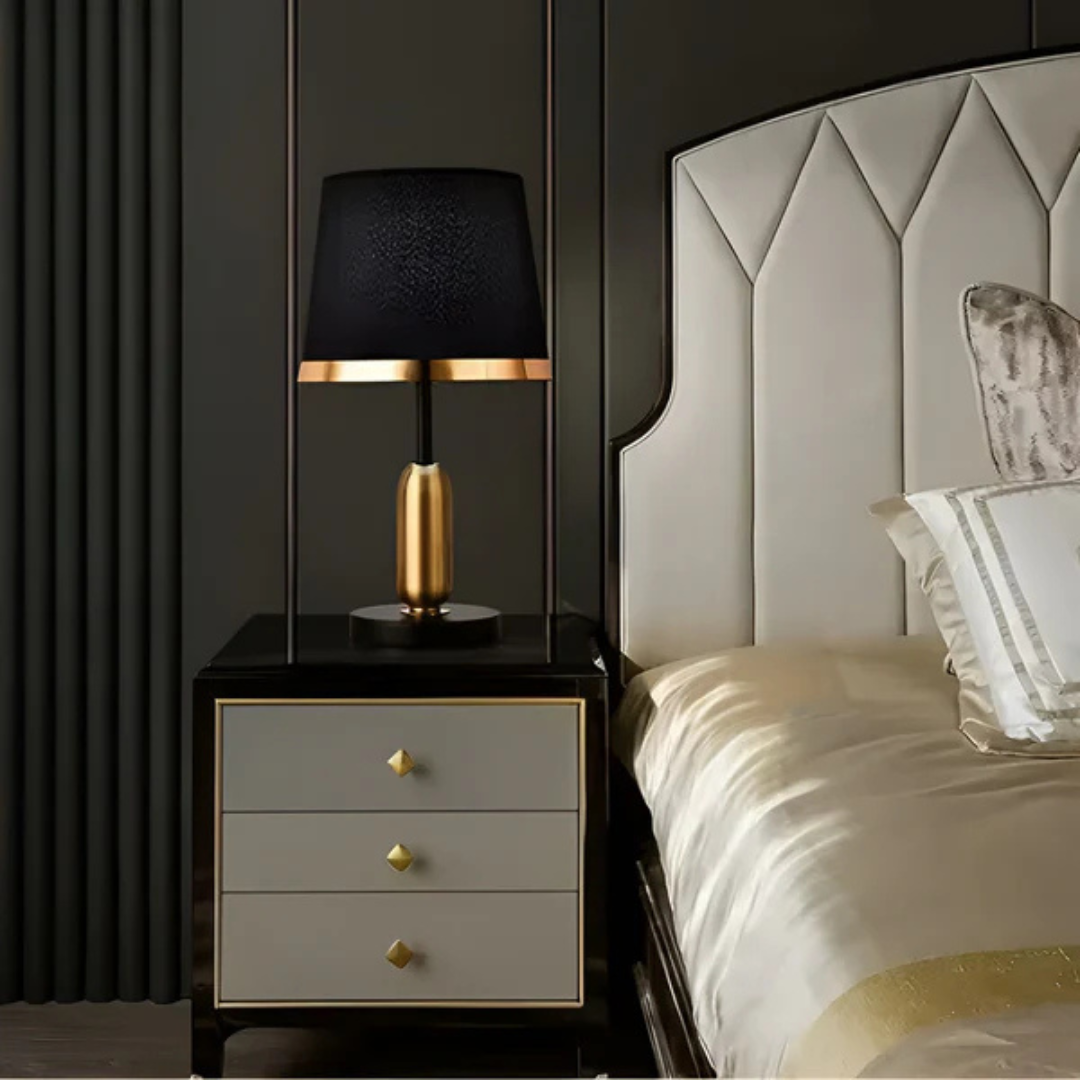 Vintage Retro Fabric Shade Metallic Base Accent Table Lamp