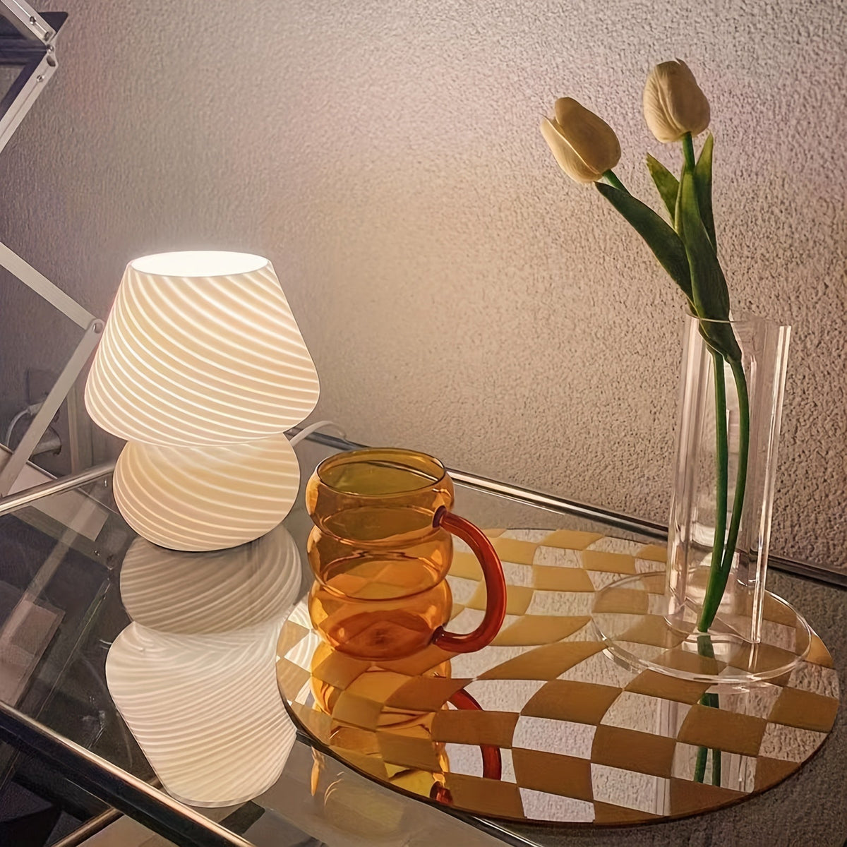 Swirled Art Glass Mushroom Dimmable Table Lamp