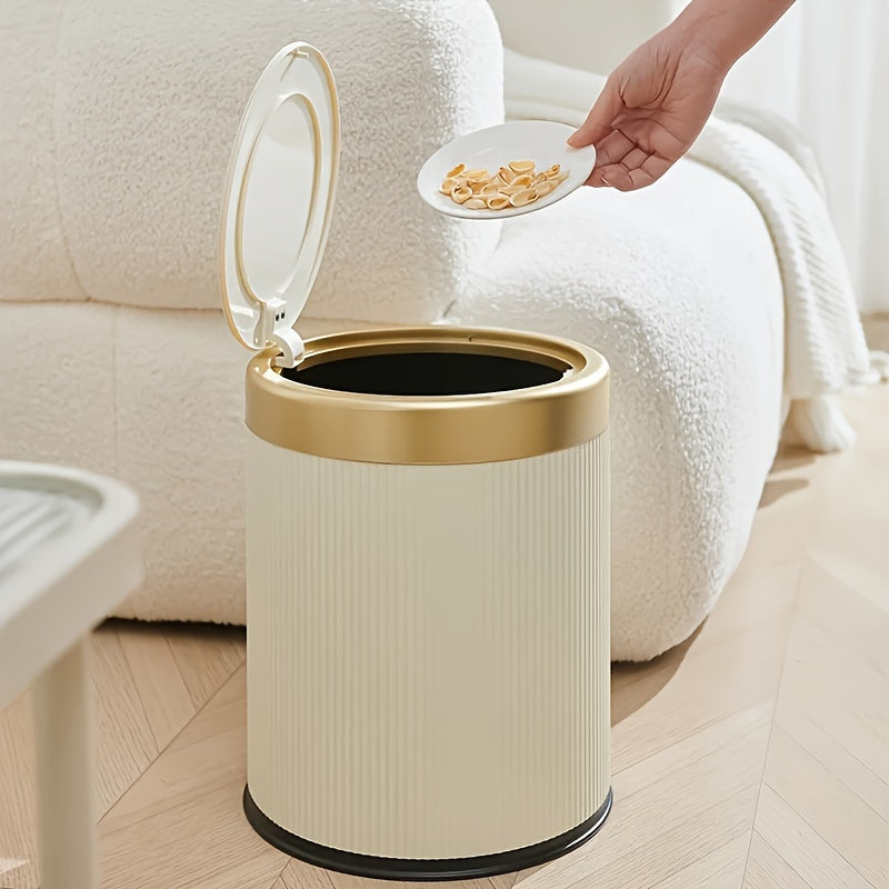 Sleek Oval Powder Coated Press-Top Trash Can with Dual Inner Bucket