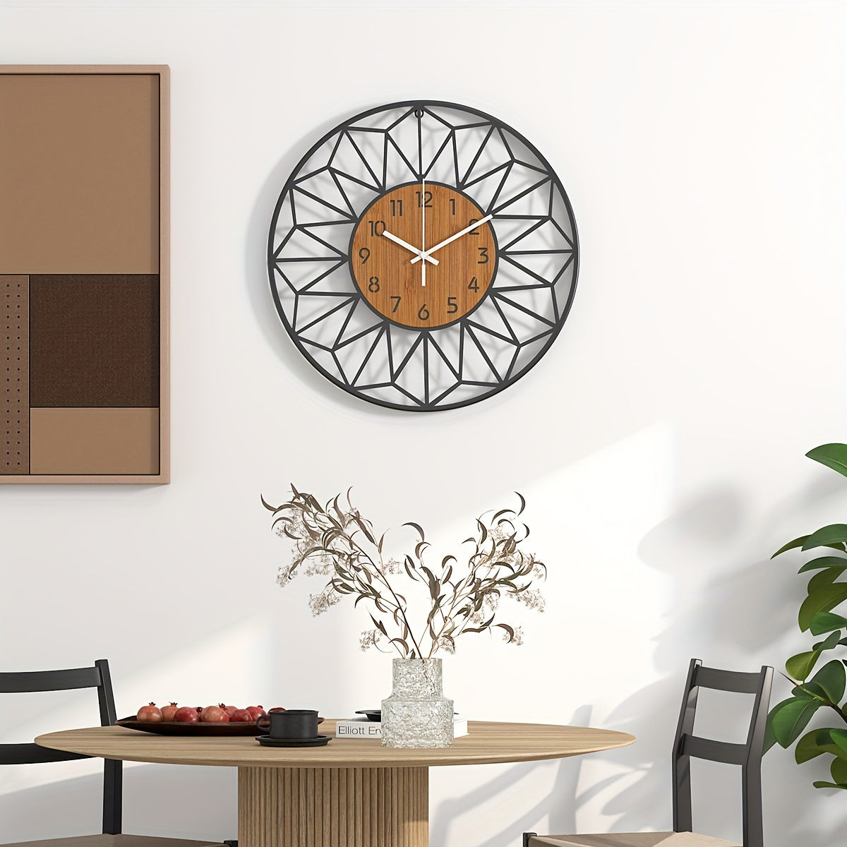 Round Wood Grain Industrial Silent Quartz Wall Clock