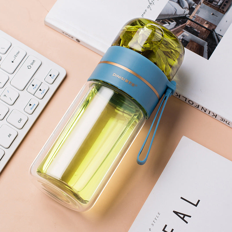 Leakproof Double Wall Borosilicate Glass Water Bottle With Tea Infuser