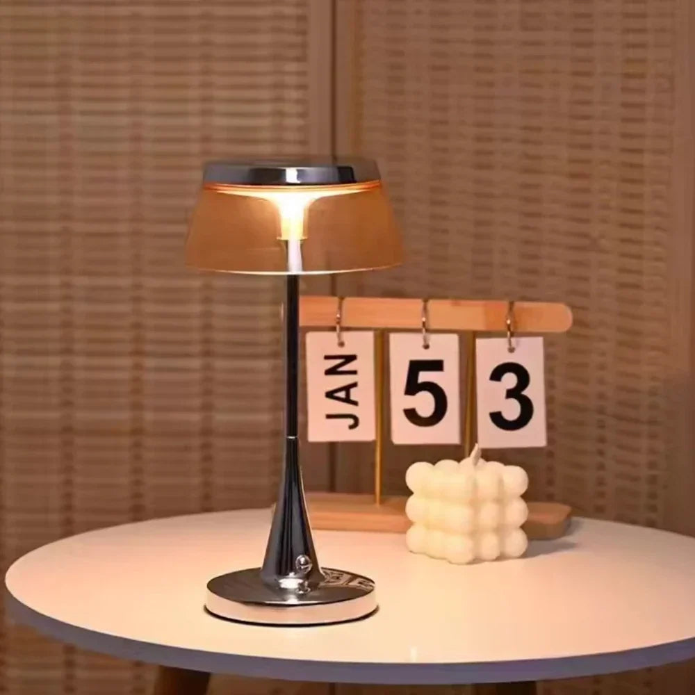Translucent Acrylic Shade Cordless Rechargeable Dimmable Metal Base Table Lamp