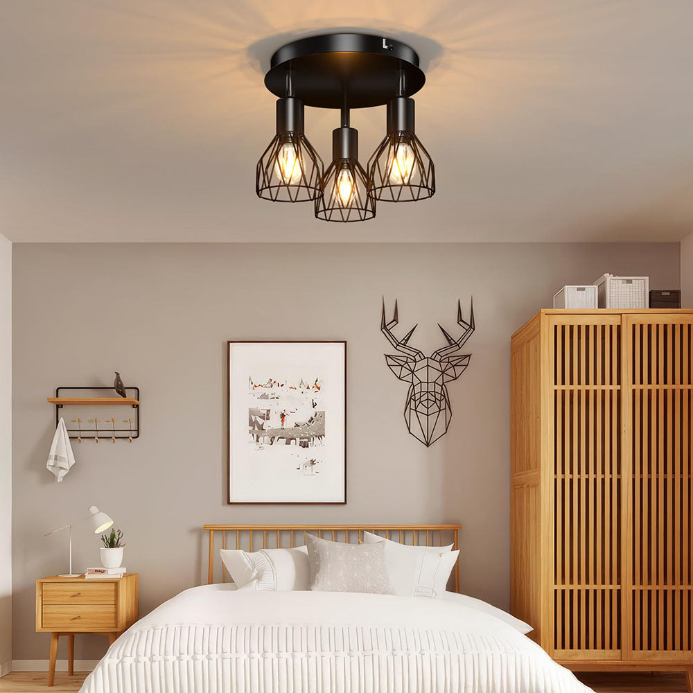 Industrial Wire Cage Adjustable Spotlight Iron Ceiling Light