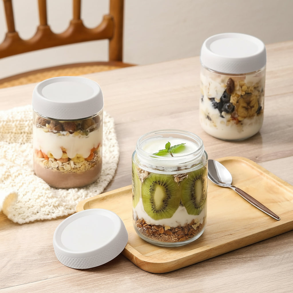 Clear Stackable Wide Mouth Airtight Glass Food Storage Jars Set