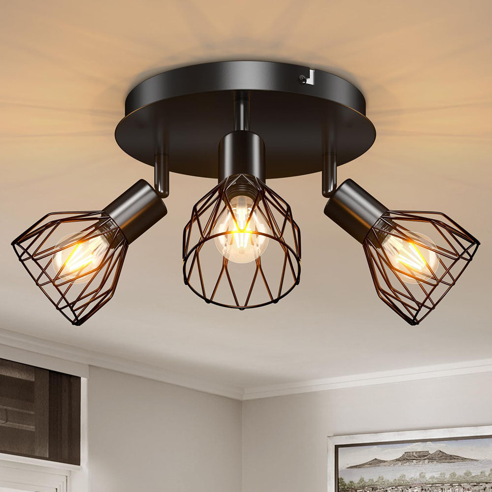 Industrial Wire Cage Adjustable Spotlight Iron Ceiling Light