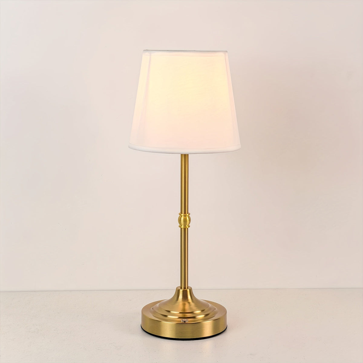 Brushed Metal Fabric Shade Rechargeable Cordless Touch Table Lamp