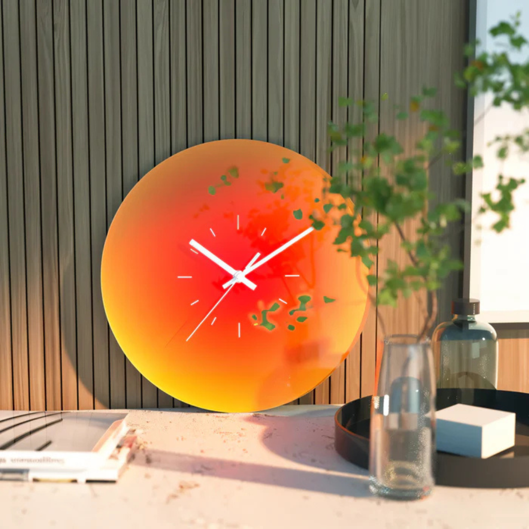 Gradient Sunset Glass Round Wall Clock With Silent Quartz Movement
