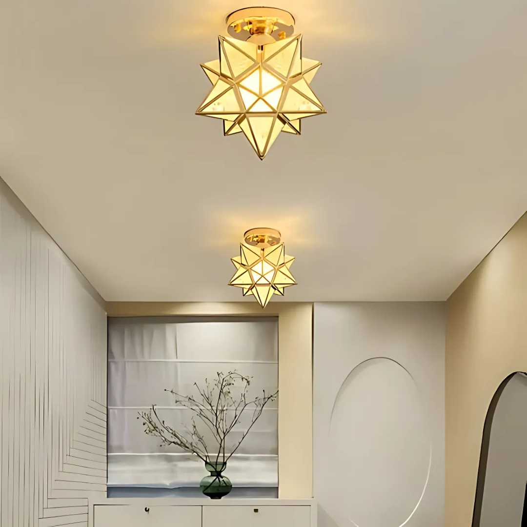 Geometric Star Frame Frosted Glass Ceiling Light