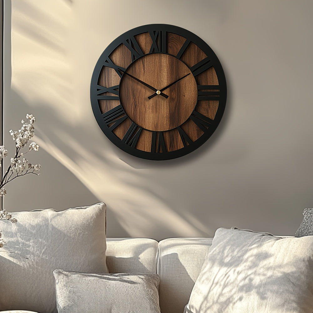 Rustic Wooden Roman Numeral Silent Wall Clock