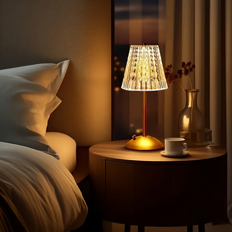 Faceted Crystal Touch Dimmable Rechargeable Cordless Table Lamp