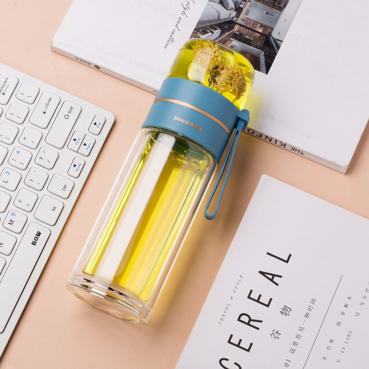 Leakproof Double Wall Borosilicate Glass Water Bottle With Tea Infuser