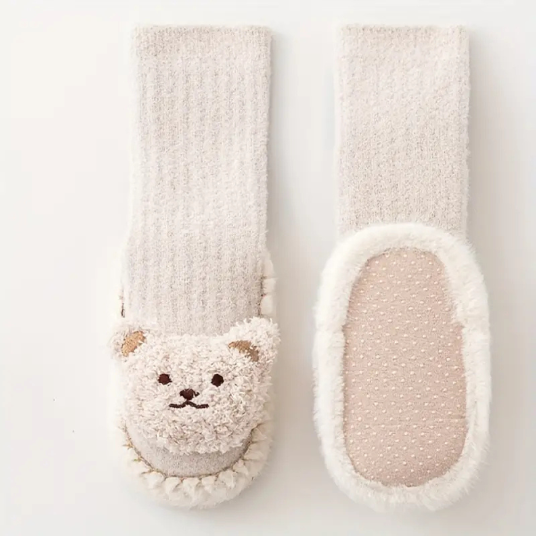 Soft Plush Bear Design Slip-On Children's Slipper Socks