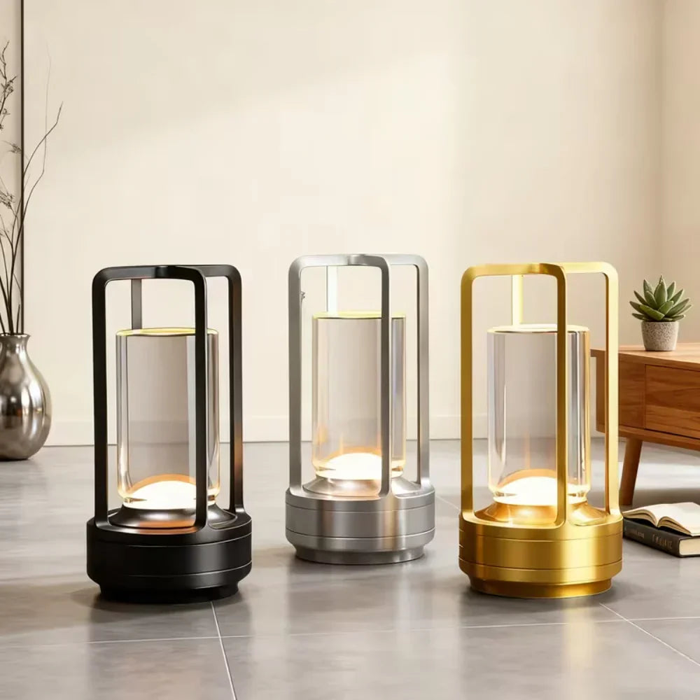 Modern Cylinder Metal Frame Touch Control Table Lamp