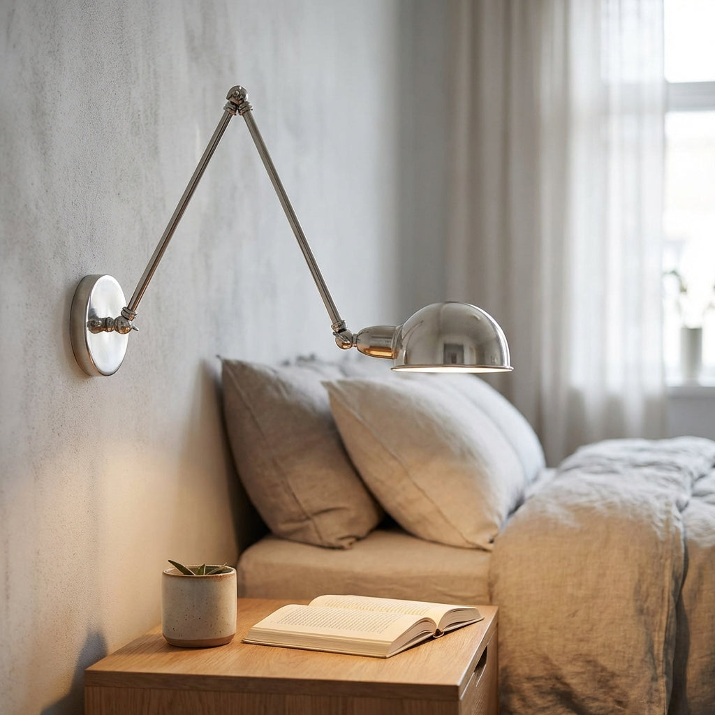 Polished Metal Rotating Arm Adjustable Task Wall Light