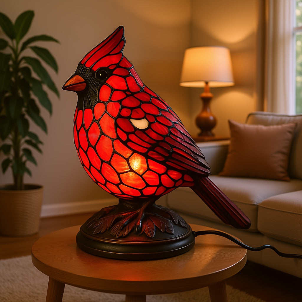 Cardinal Bird Sculpture Art Glass Table Lamp