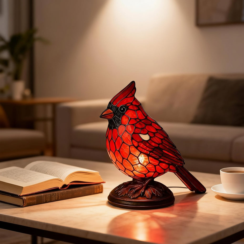 Cardinal Bird Sculpture Art Glass Table Lamp