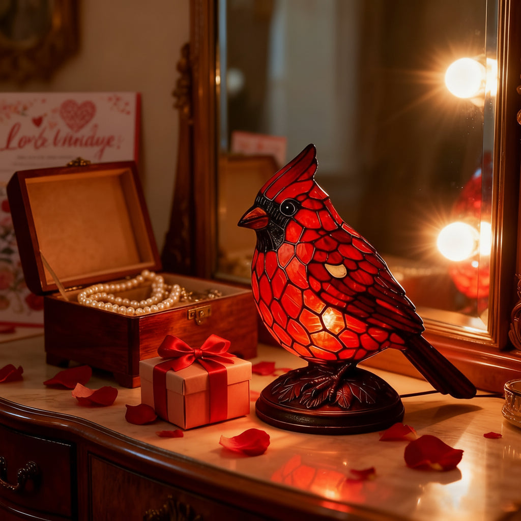 Cardinal Bird Sculpture Art Glass Table Lamp