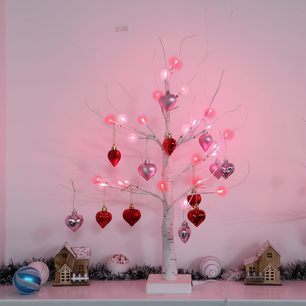 Branching Birch Tree Heart Ornament Romantic Table Lamp
