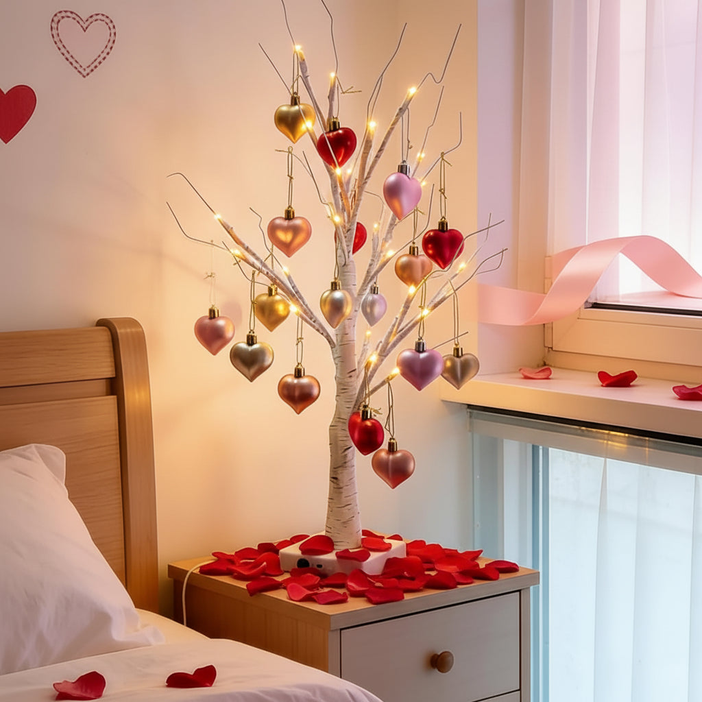 Branching Birch Tree Heart Ornament Romantic Table Lamp