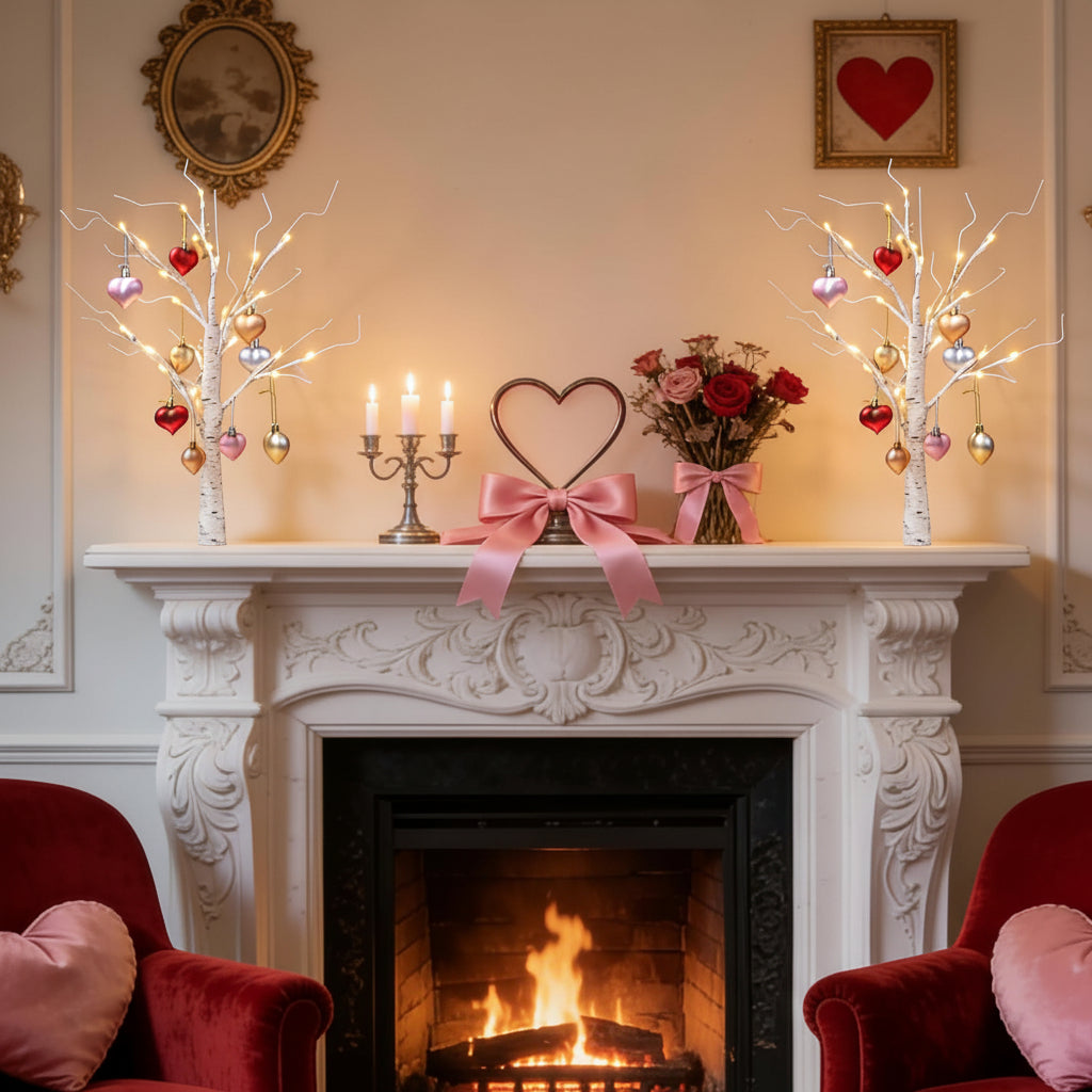 Branching Birch Tree Heart Ornament Romantic Table Lamp