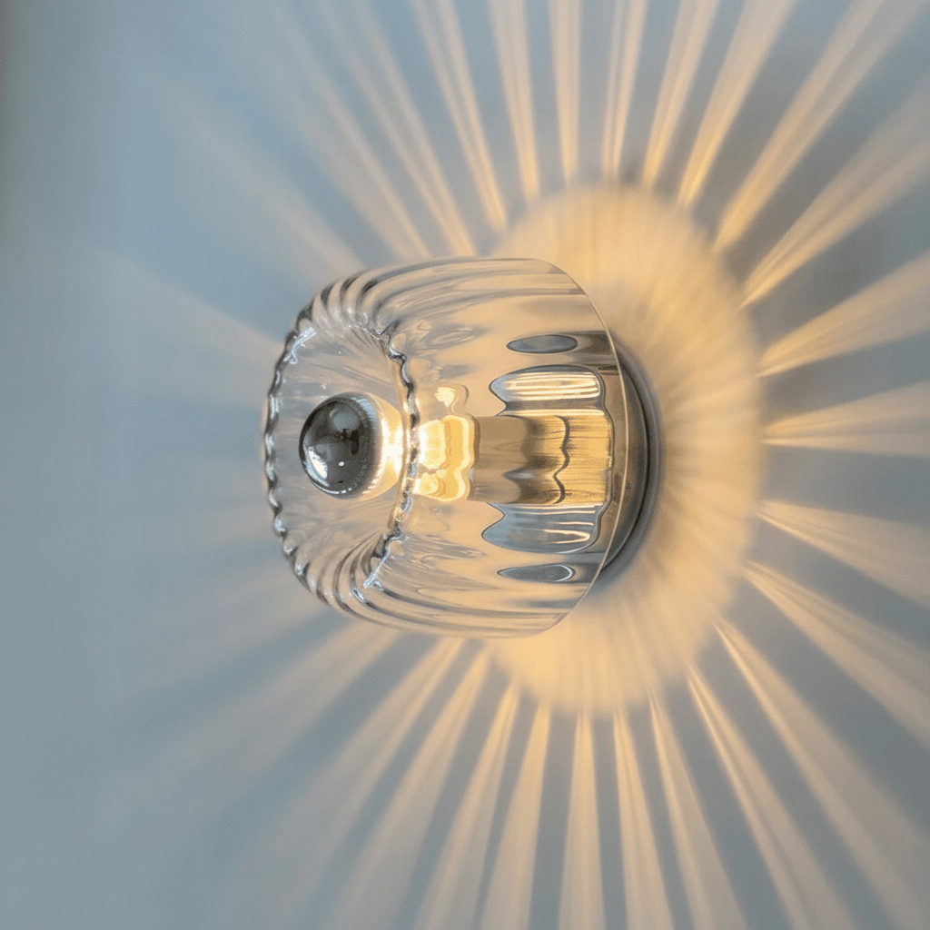 Bauhaus Inspired Ribbed Glass Metal Bracket Wall Light