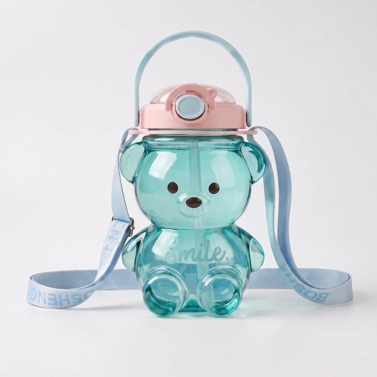 Playful Bear-Shaped Transparent Kids Water Bottle With Strap