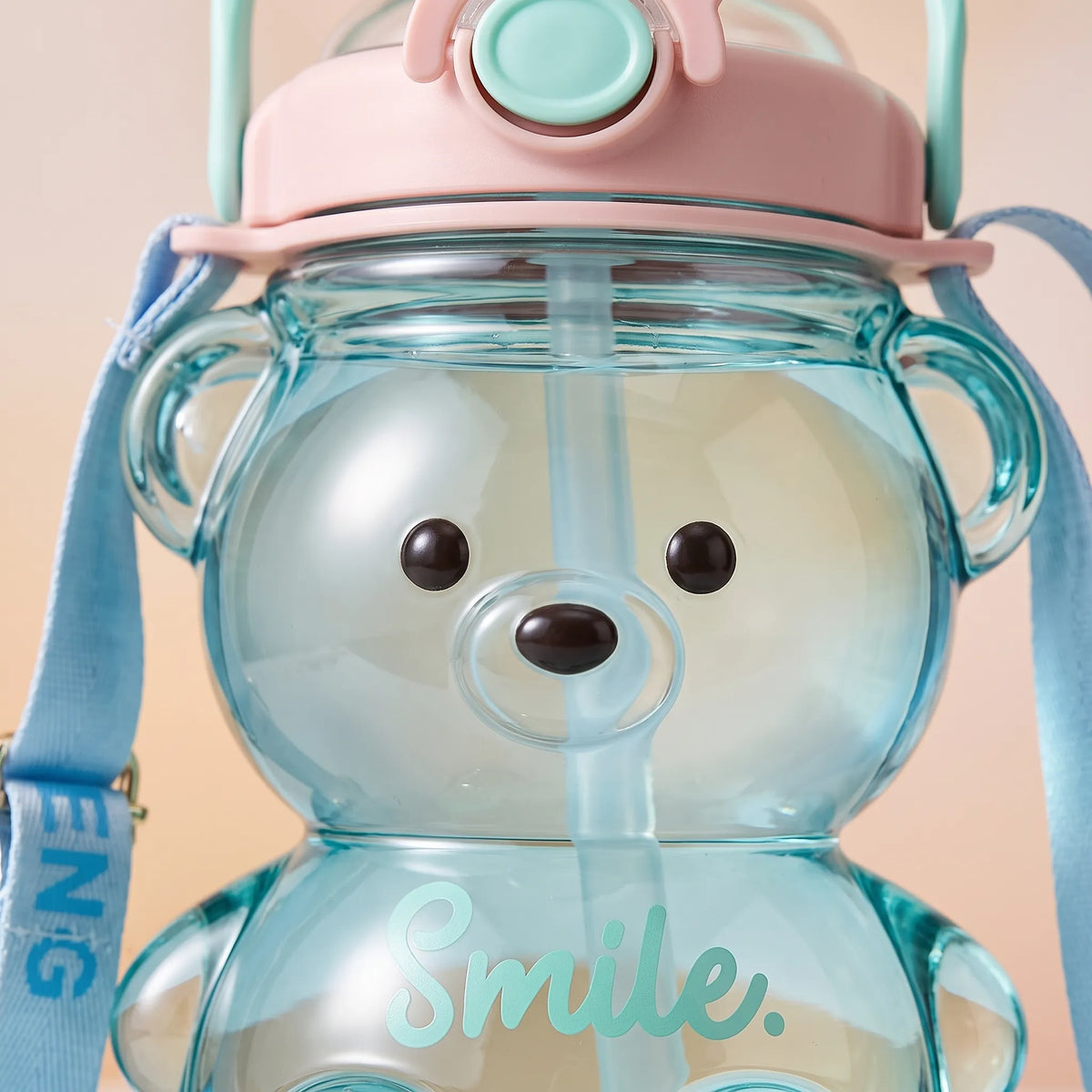 Playful Bear-Shaped Transparent Kids Water Bottle With Strap
