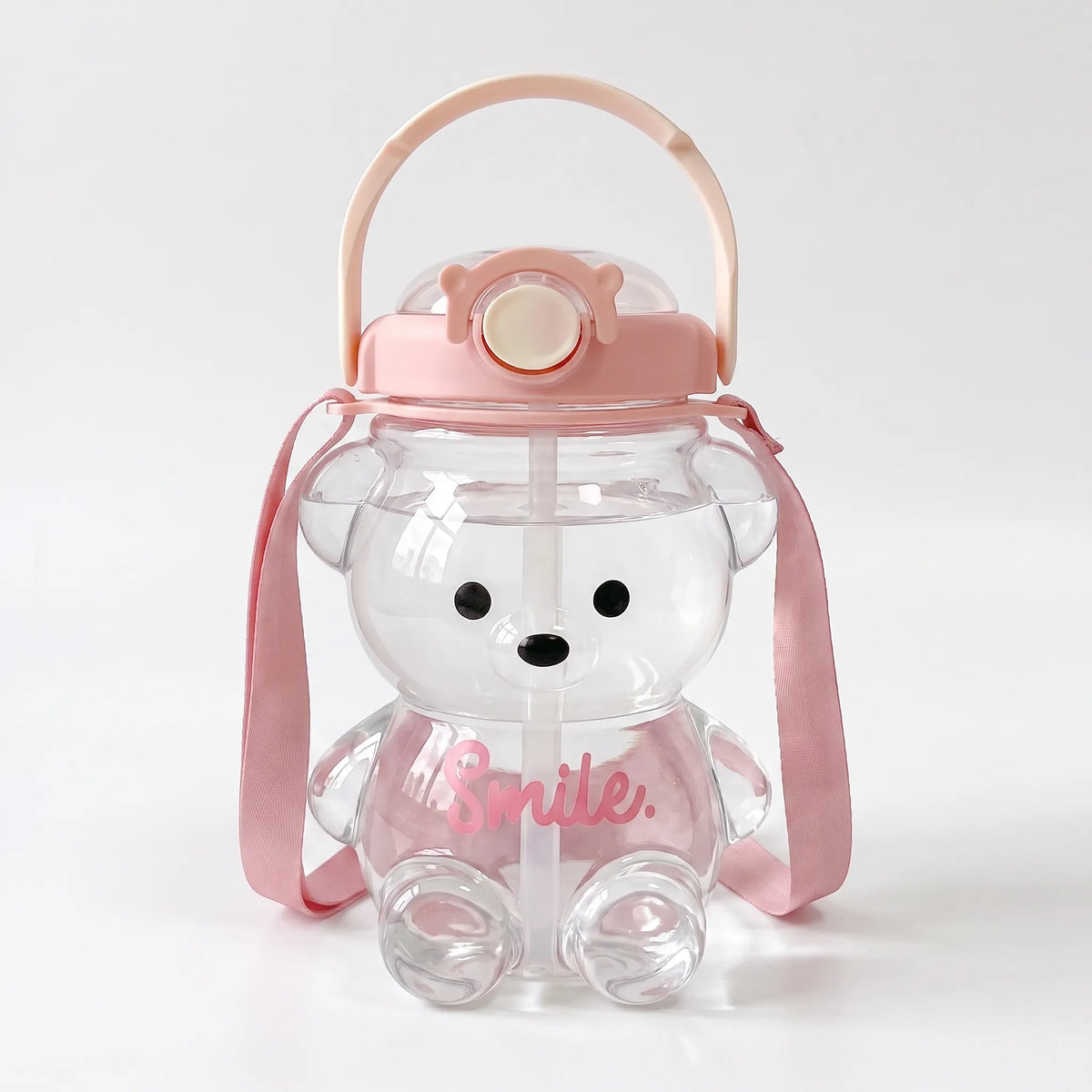 Playful Bear-Shaped Transparent Kids Water Bottle With Strap