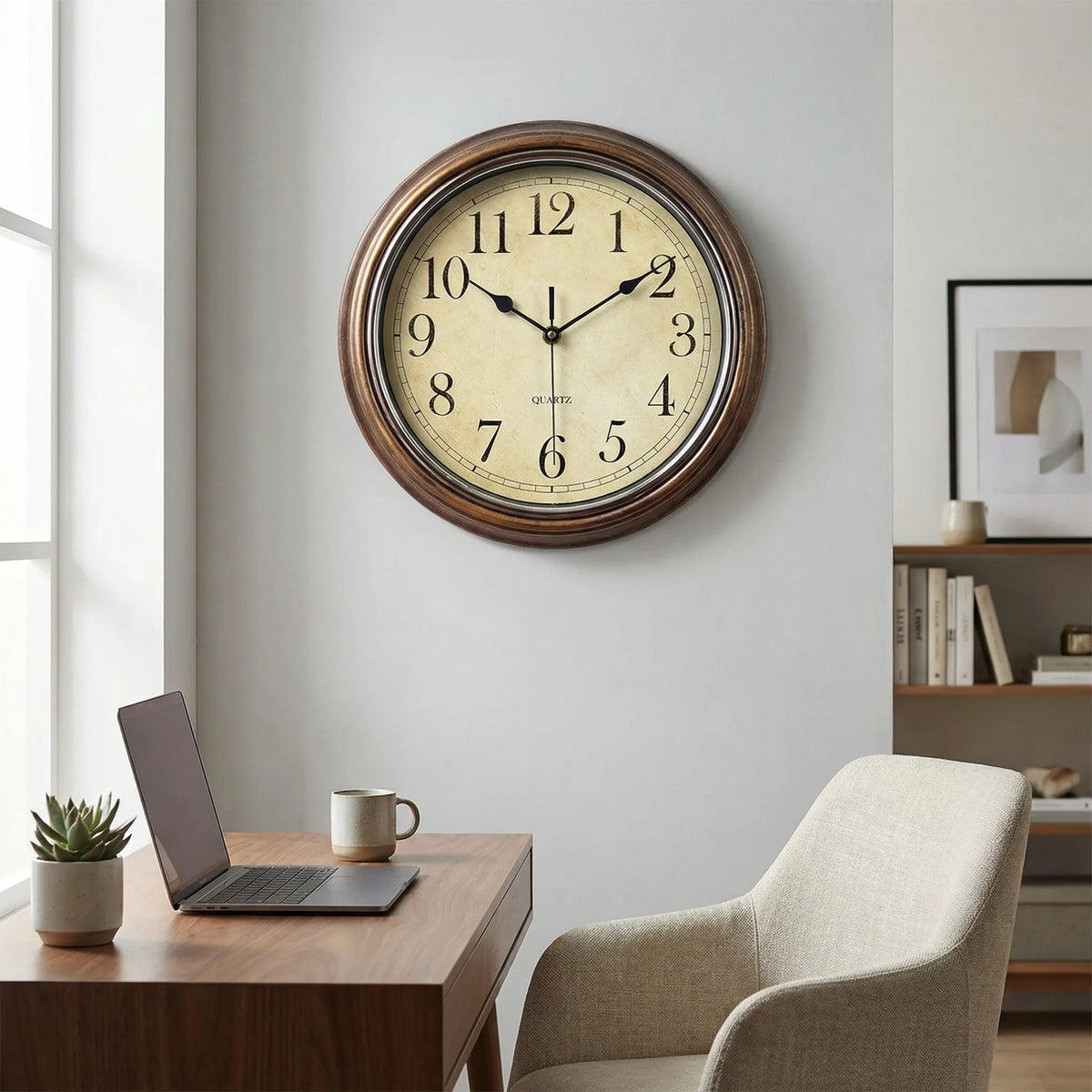Vintage Round Face Silent Movement Compact Wall Clock
