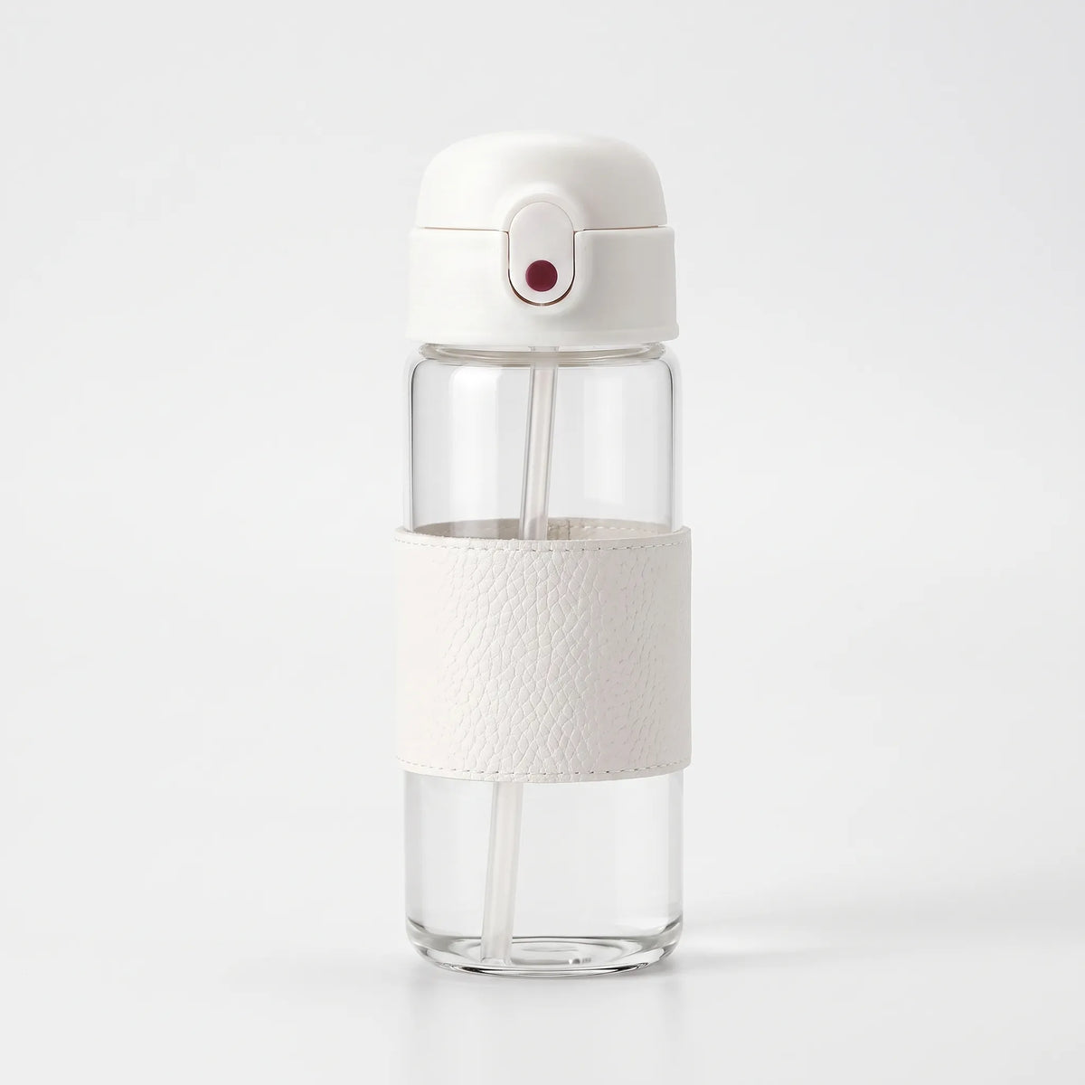 Textured Grip Glass Push-Button Straw Water Bottle