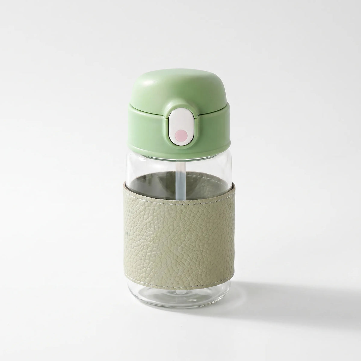 Textured Grip Glass Push-Button Straw Water Bottle