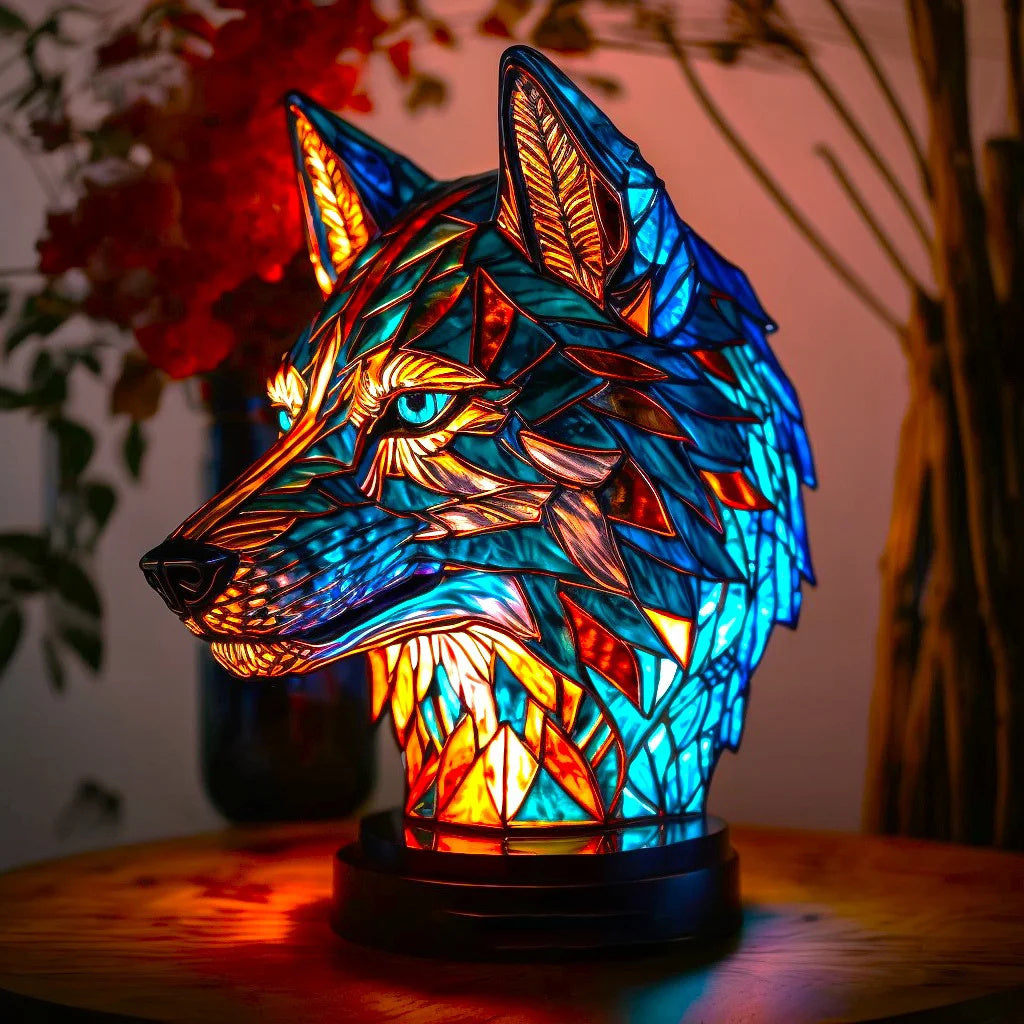Stained Glass Mosaic Animal Sculpture Resin Table Lamp