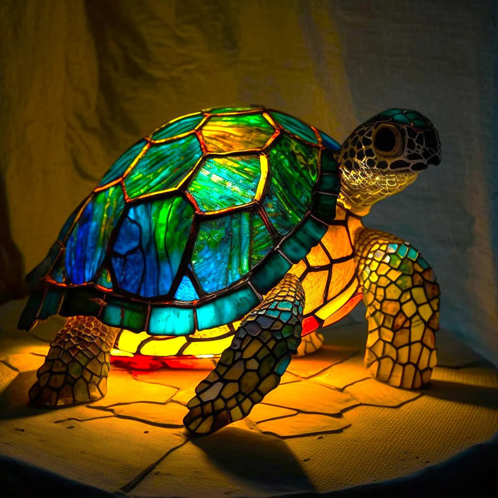 Stained Glass Mosaic Animal Sculpture Resin Table Lamp