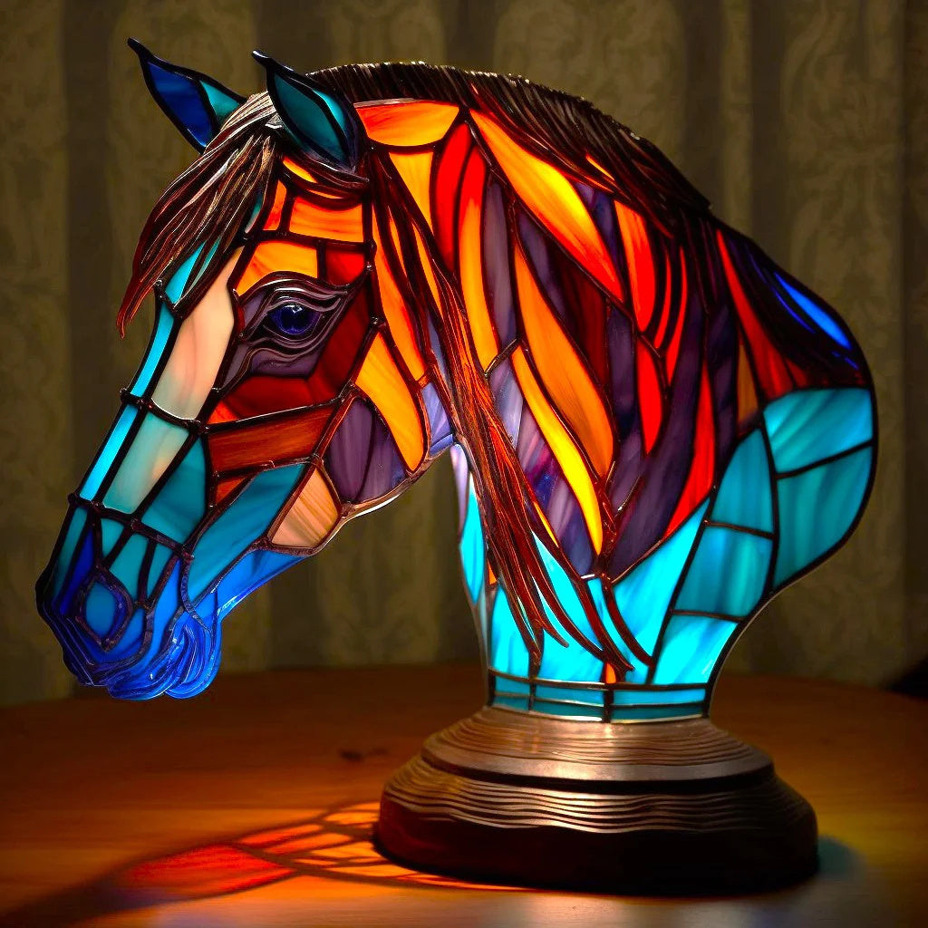 Stained Glass Mosaic Animal Sculpture Resin Table Lamp