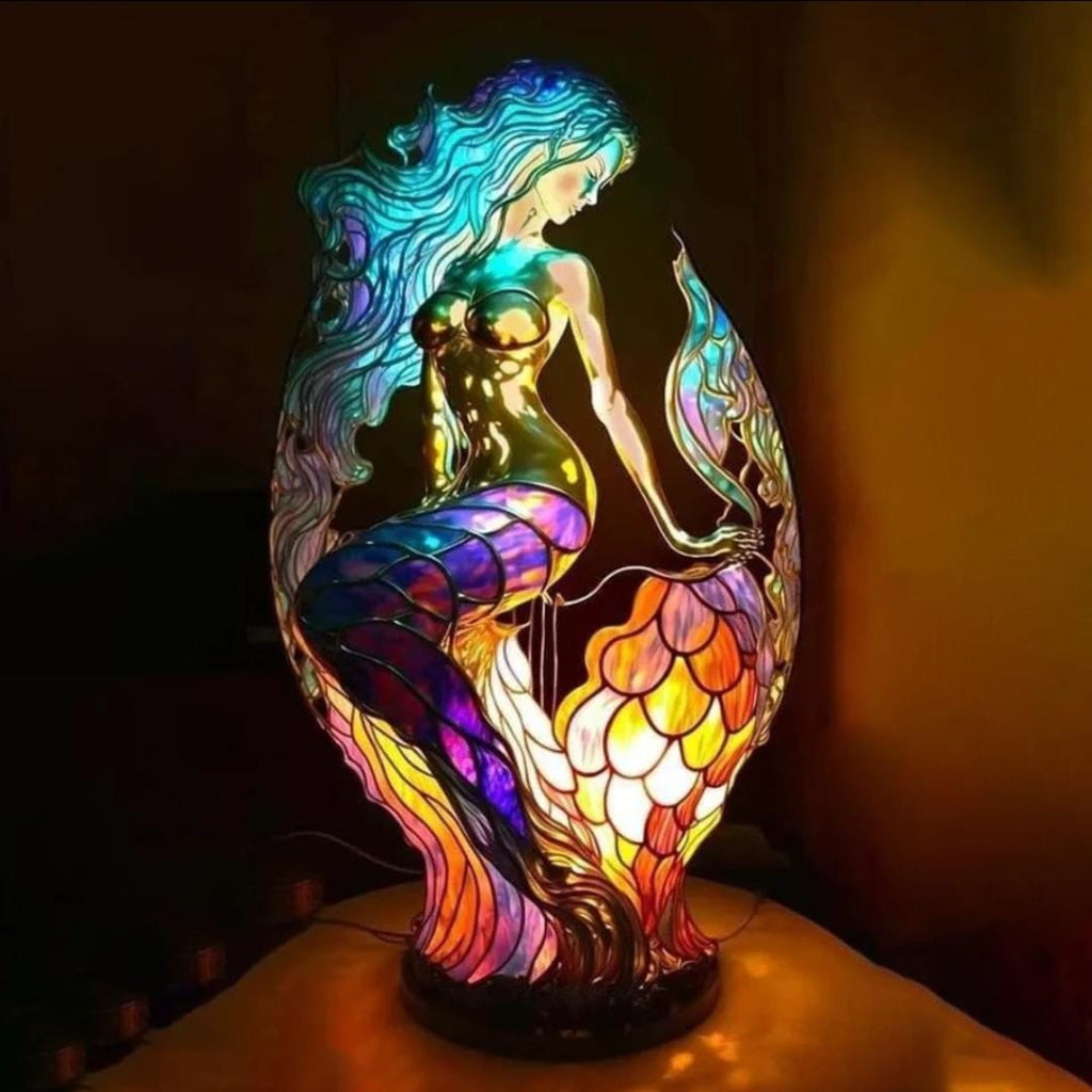 Stained Glass Mosaic Animal Sculpture Resin Table Lamp