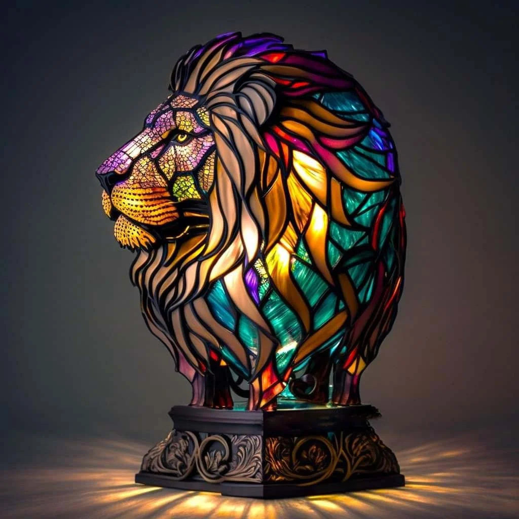 Stained Glass Mosaic Animal Sculpture Resin Table Lamp