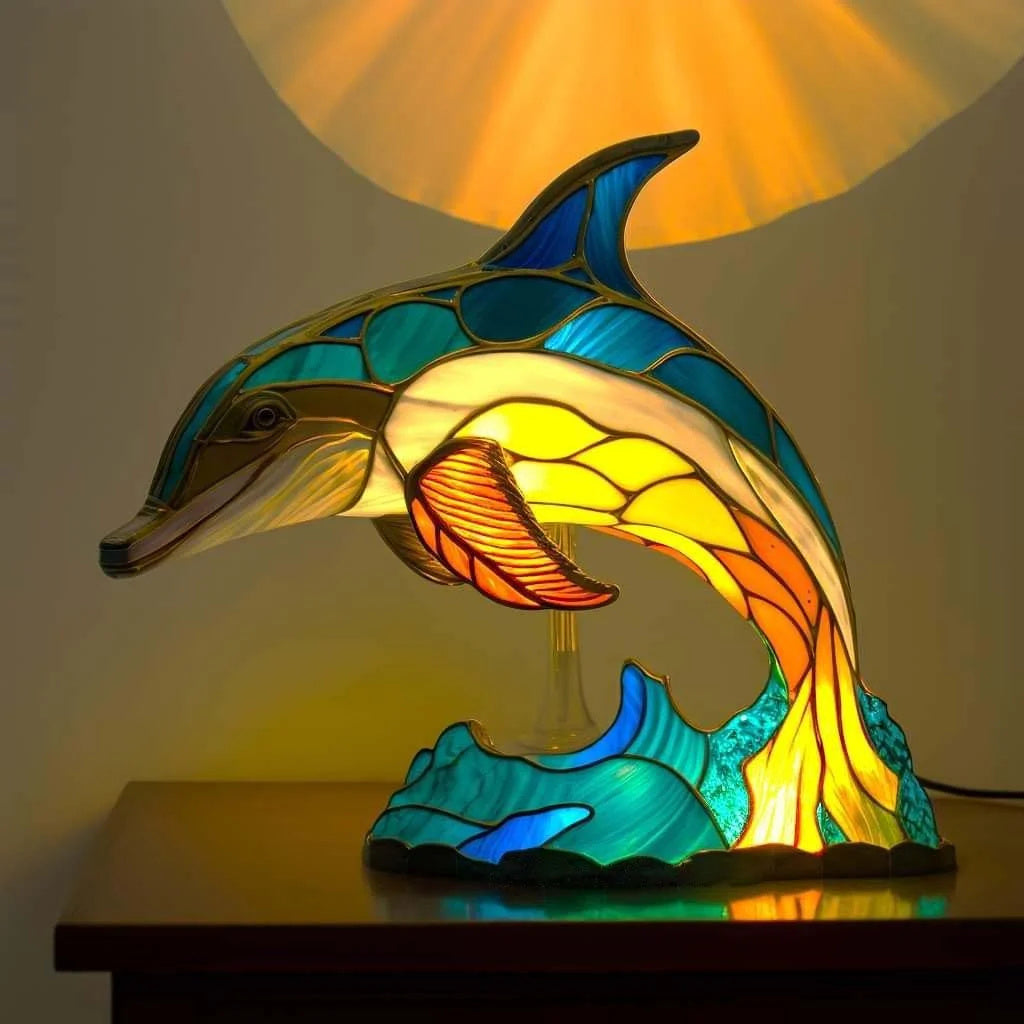 Stained Glass Mosaic Animal Sculpture Resin Table Lamp