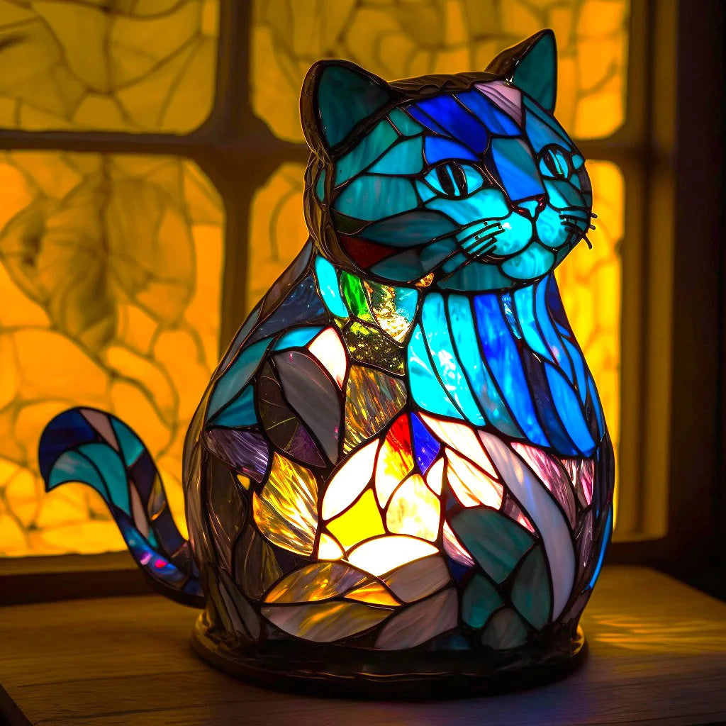 Stained Glass Mosaic Animal Sculpture Resin Table Lamp