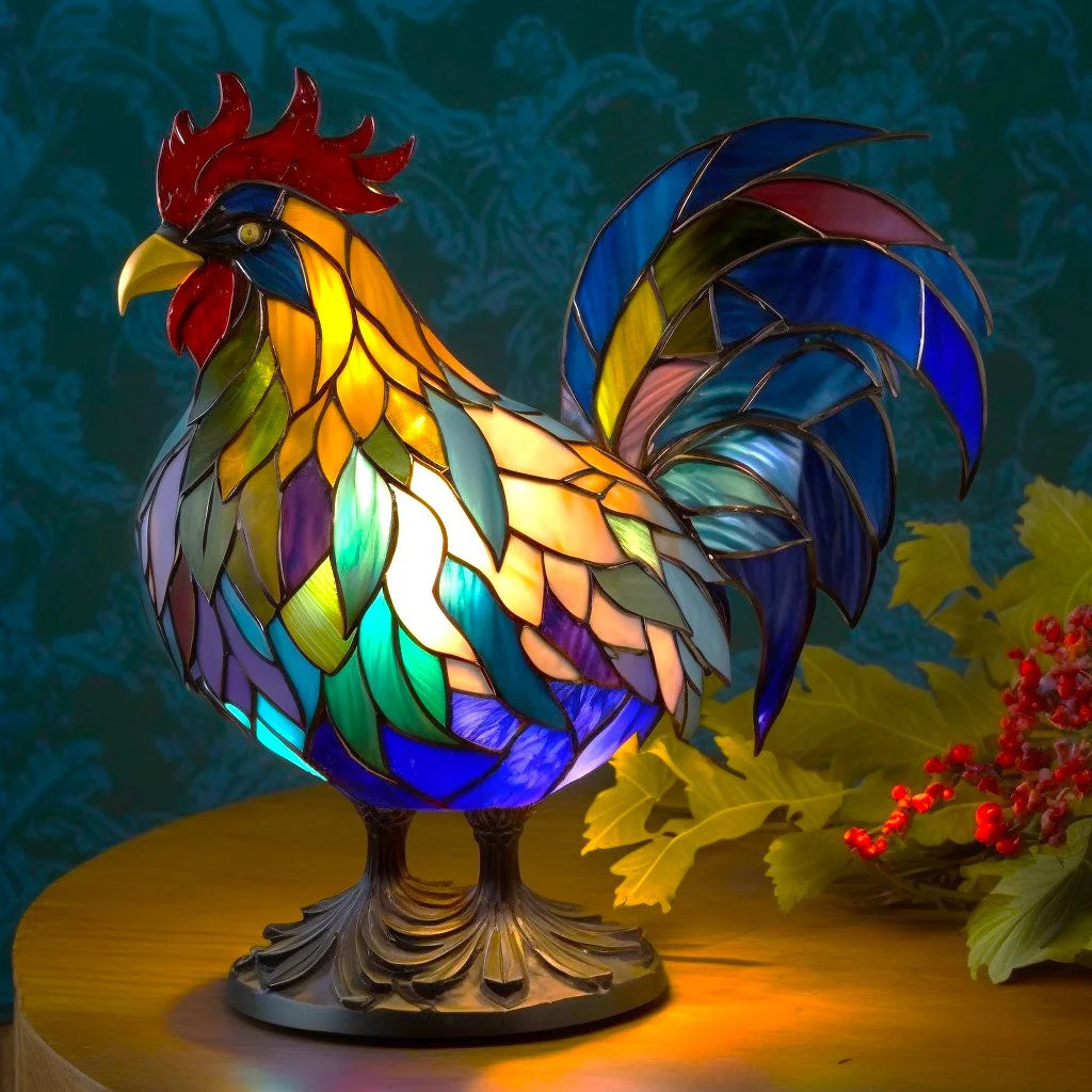 Stained Glass Mosaic Animal Sculpture Resin Table Lamp