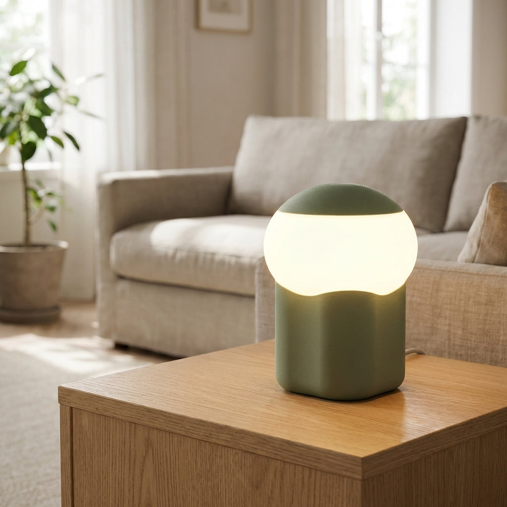 Compact Mushroom Silhouette Weighted Base Minimalist Table Lamp