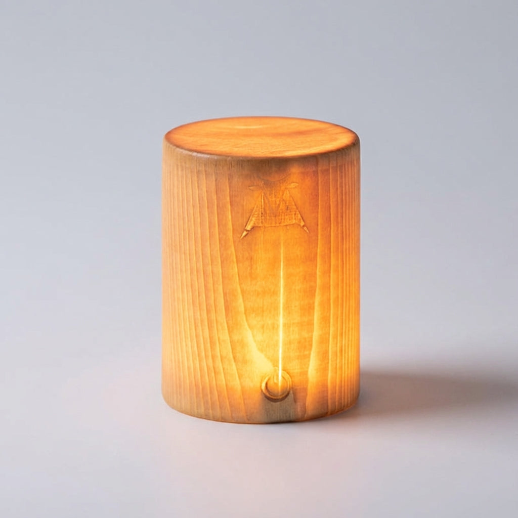 Compact Cylindrical Wood Grain Cordless Rechargeable Touch Dimmable Table Lamp