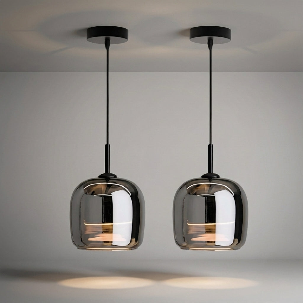 Compact Round Glossy Tinted Glass Pendant Light