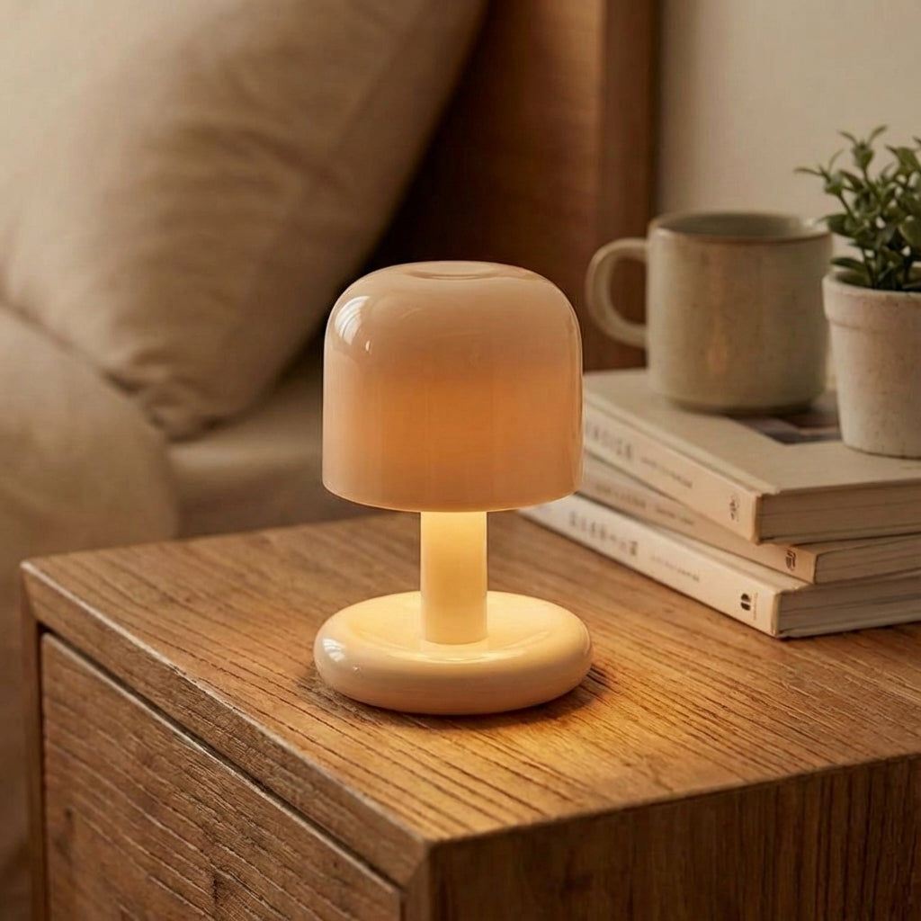 Compact Mushroom Silhouette Sunset Glow Adjustable Rechargeable Table Lamp