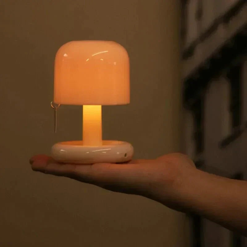 Compact Mushroom Silhouette Sunset Glow Adjustable Rechargeable Table Lamp