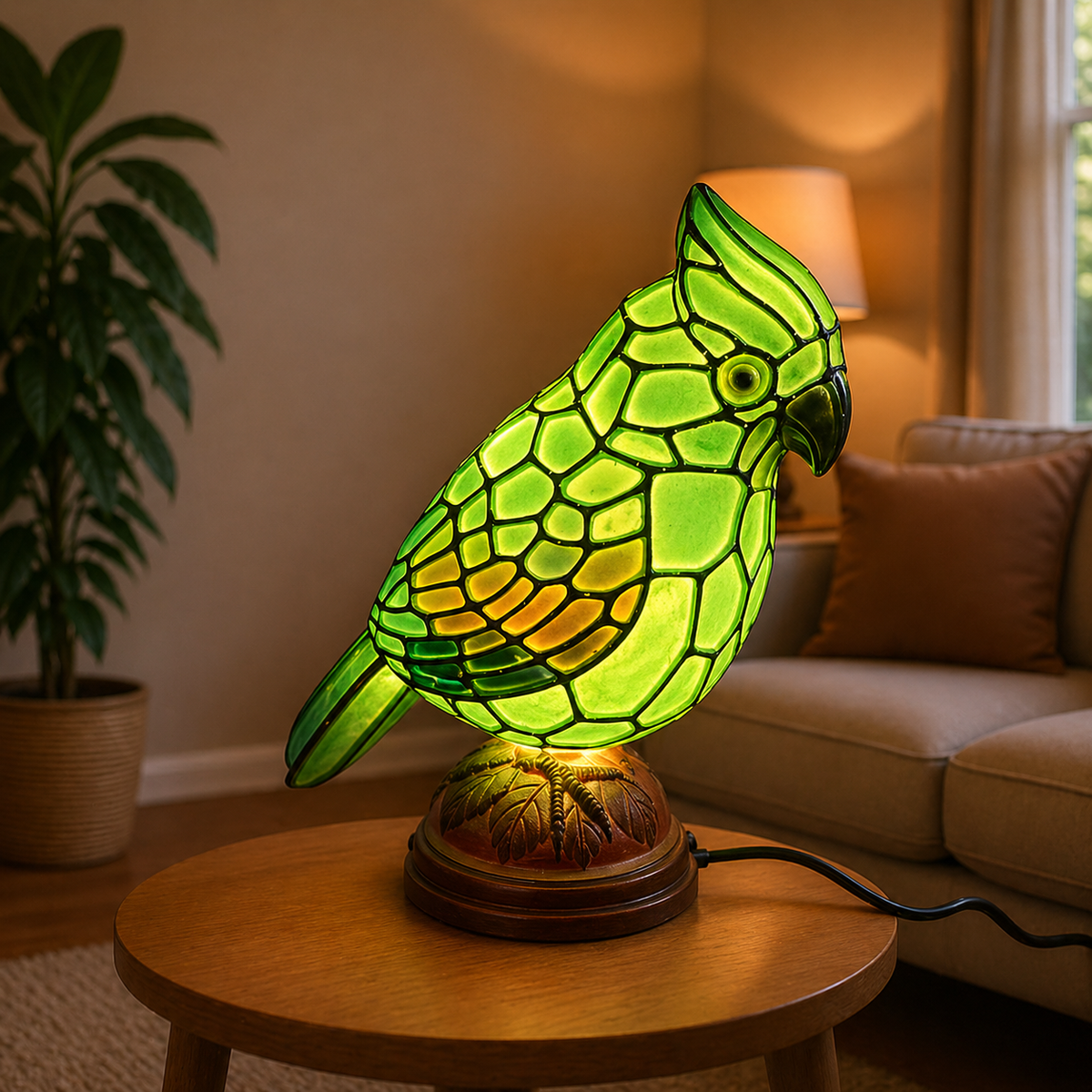 Cardinal Bird Sculpture Art Glass Table Lamp