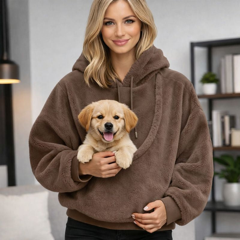 Plush Front Pouch Hands-Free Pet Carrier Hoodie Sweatshirt