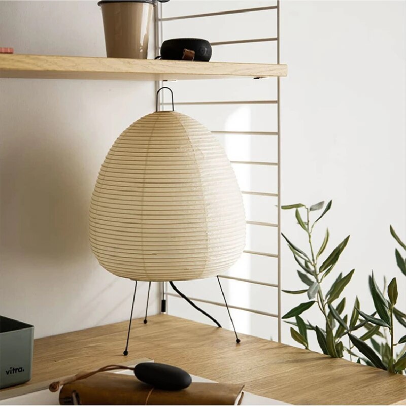 Minimalist Zen Japanese Rice Paper Tripod Table Lamp with Ambient Lighting